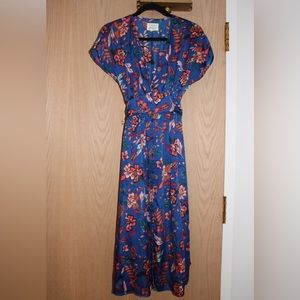 Lost + Wander satin floral midi dress.
